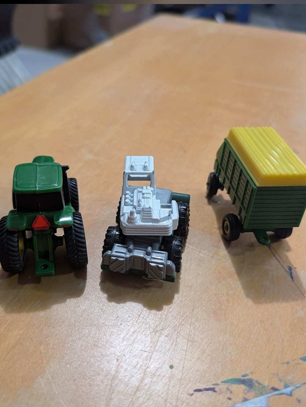 Farm Toy Vehicle Lot Tractor Front Loader Plow Wagon Trailer Green Yellow